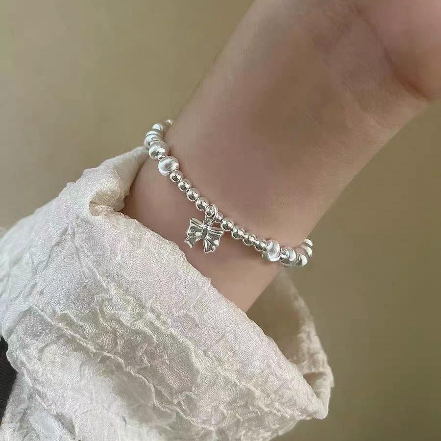 Браслет из стерлингового серебра 925 пробы с бантом и бусиной «кошачий глаз» для женщин - ручной работы и эластичный