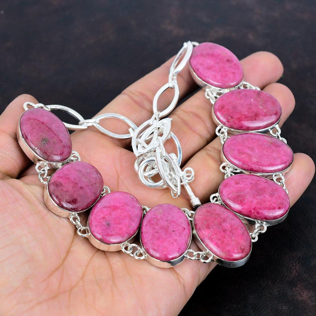 Rhodonite Necklace 925 Sterling Silver Necklace Adjustable Chain Necklace Elegant Jewelry Gemstone Necklace Gifts for Women Handmade Jewelry