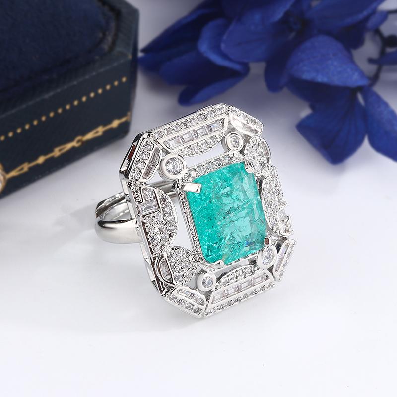 Premium Jewelry Light Luxury Emerald Square Diamond Ring Fashion Opening Adjustable Design Women's Jewelry