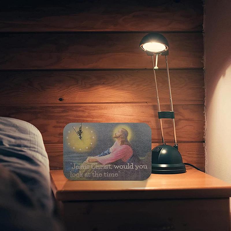 Wooden Jesus Christ Clock Silent Non Ticking Wall Watch Religious Jesus Prayer Clock Desktop Ornaments Novelty Gift Home Decor