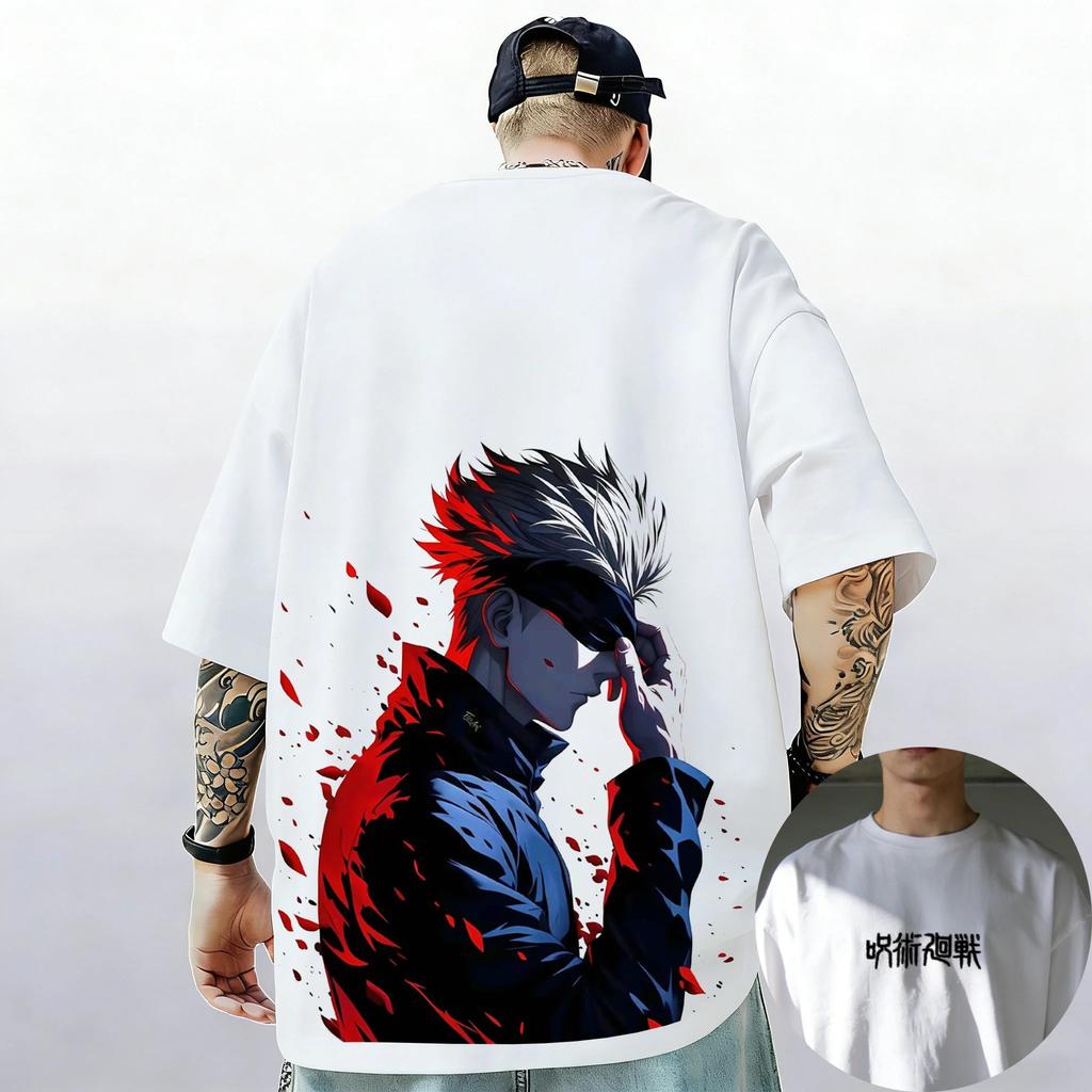 Jujutsu Kaisen Сатору Годжо Оверсайз Аниме Графическая Футболка, Двусторонняя Уличная Футболка, Унисекс Повседневная Футболка