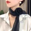 Women Breathable Rose Decor Chiffon Sunscreen Silk Scarf Neckerchief Neck Collar Anti-UV Thin