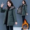 2024 New Women's Puffer Hooded Velvet Lined Winter Jacket Casual Warm Padded Coats Snow Wear Parka Loose Long Loose Female Overc