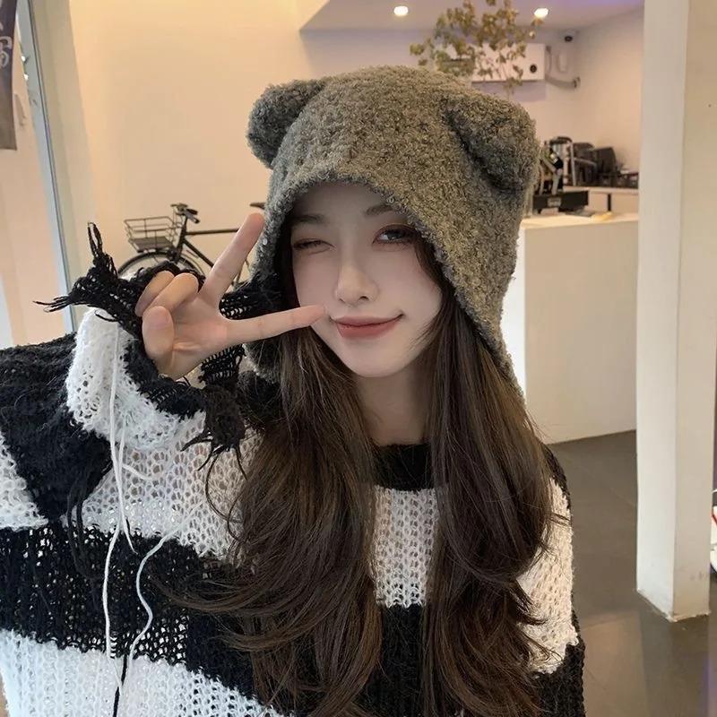 Xiaomi 1-10PCS Cute Bear Ear Knitted Hat for Women Warm Cozy Winter Fall Outdoor Casual Daily Wear Fashionable Brown Gray Color