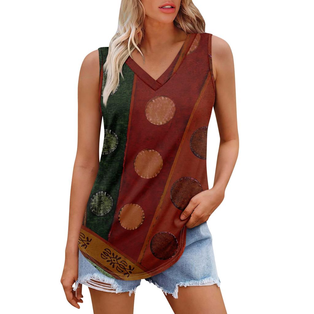 Женская майка с V-образным вырезом и принтом, повседневная майка, свободный крой, топы без рукавов, струящиеся