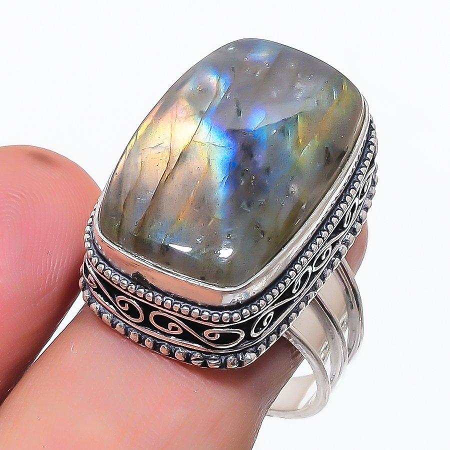 Natural Labradorite Gemstone 925 Sterling Silver Jewelry Ring Size 10 P3H34