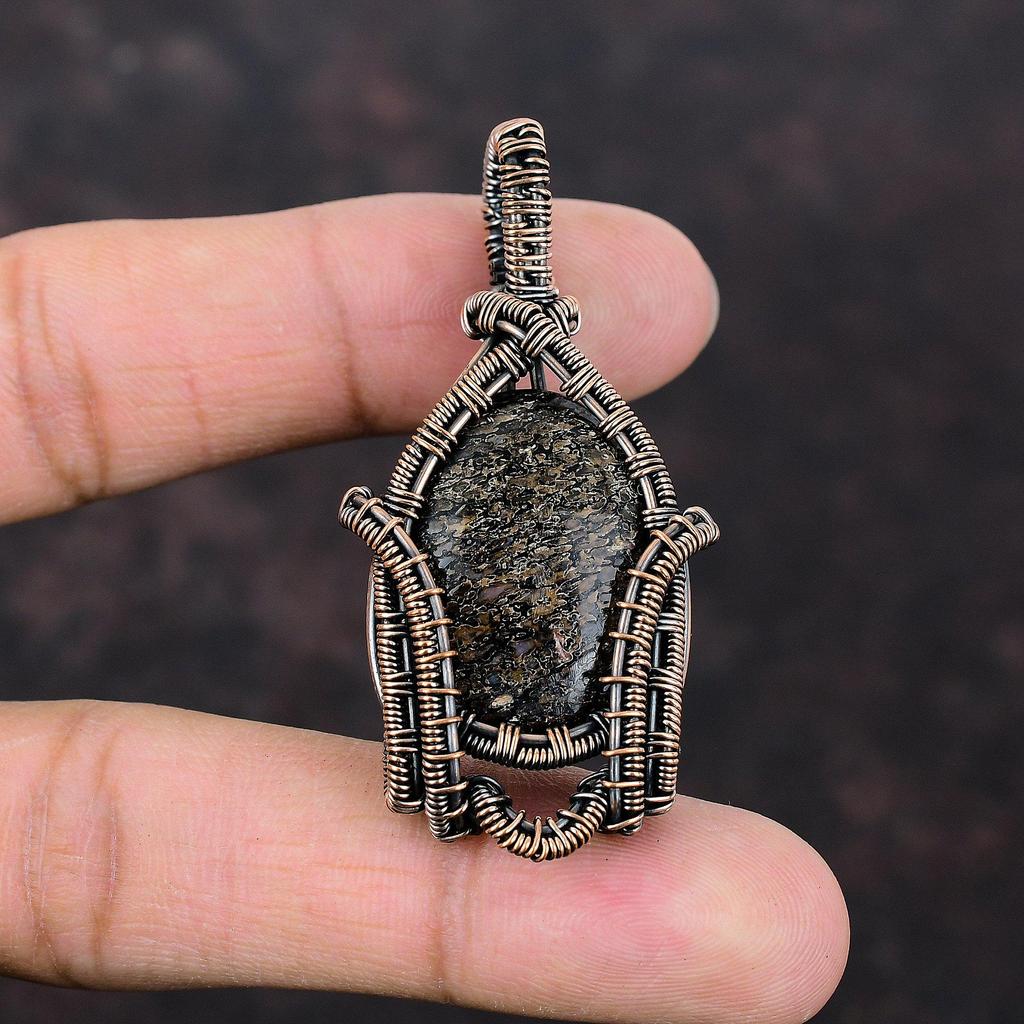 Dinosaur Bone Pendant Copper Wire Wrapped Pendant Original Gemstone Pendant Dinosaur Bone Jewelry Handmade Pendant Copper Jewelry For Gift