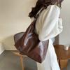 Solid Color Commuting Shoulder Bag Large Capacity Vintage Underarm Bag Soft Leather Tote Bag  Women