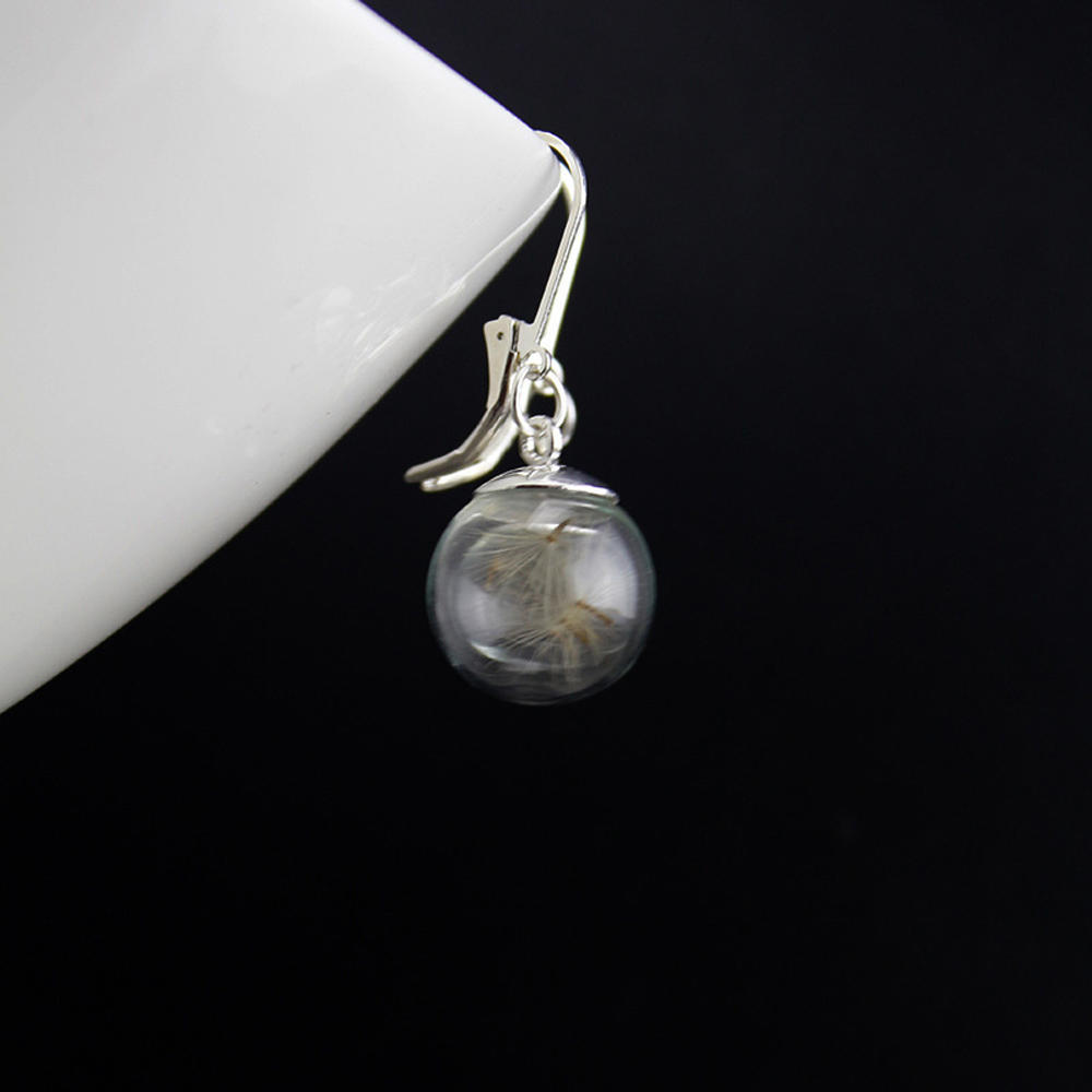 Серебряные серьги из хрустального стекла с высушенными цветами одуванчика, серьги с вечным цветком для девочек