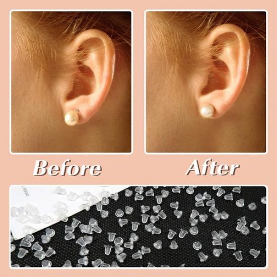 1000pcs Clear Plastic Rubber Safety Earring Backs Soft Silicone Clutch Ear Nut S