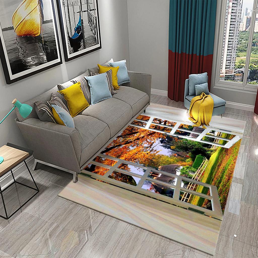 3D Современный ковер с пейзажем за окном Красивый вид за окном Коврики Кухня Ванная Нескользящий коврик Ковры для декора гостиной и спальни