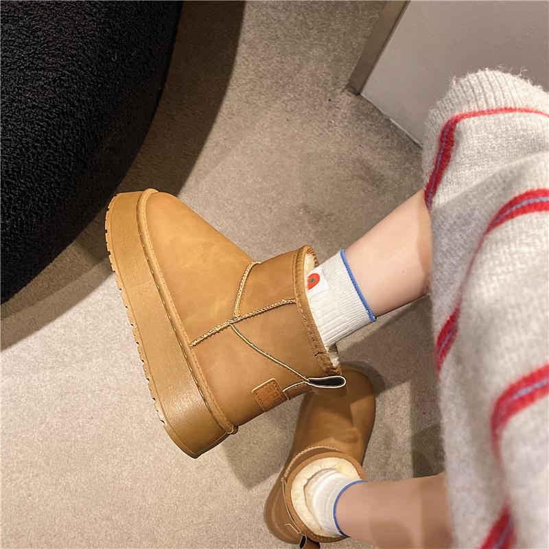 Fashion 2025 Winter Snow Boots Women's Simple Booties Flat Thickened and Fleece Warm Platform Cotton Shoes