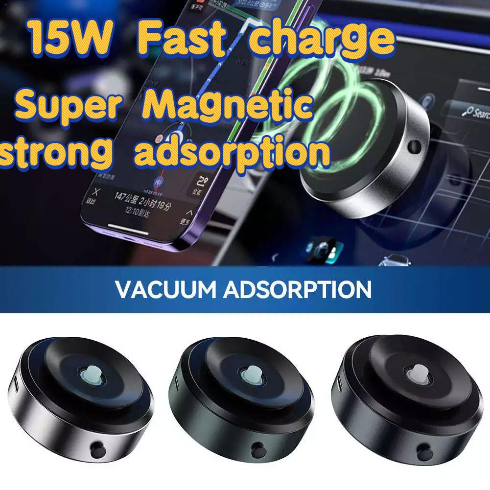 15W Car Mount Magnetic Wireless Charging Mobile Phone Holder For IPhone15 14 Android Universal Vacuum Adsorption Stable Bracket