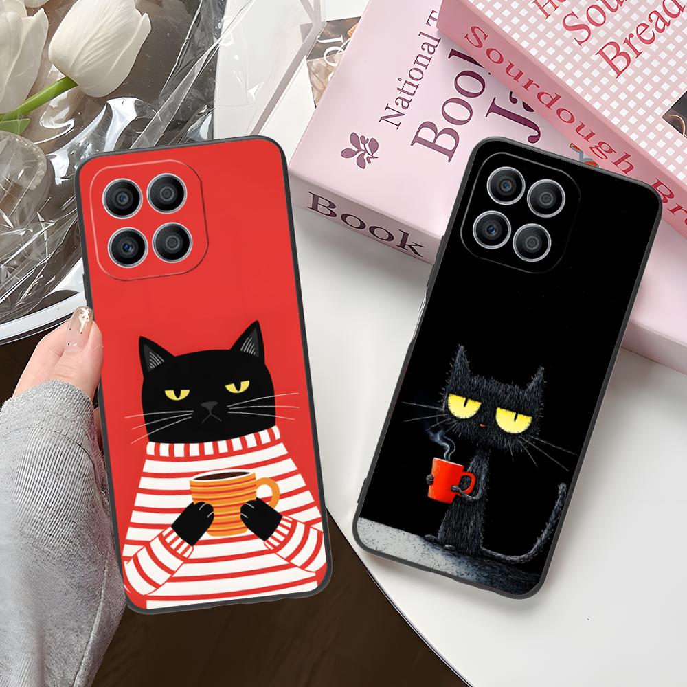 Милый Кофе Кот Матовый ТПУ Чехол для Мобильного Телефона для Honor 90 80 70 60 50 30 20 10 9 8 7 Pro S SE Lite 5G Цветная Печать