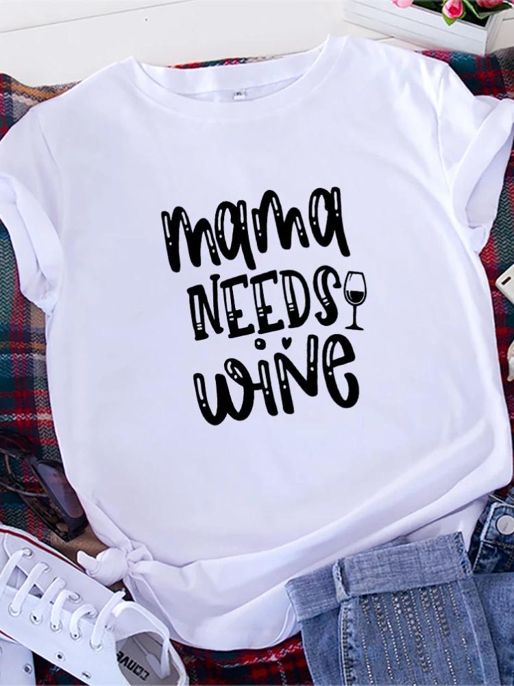 Футболка с надписью MAMA NEEDS WINE, женская, с коротким рукавом и круглым вырезом, свободная, летняя, женская, футболка, топы, Camisetas Mujer