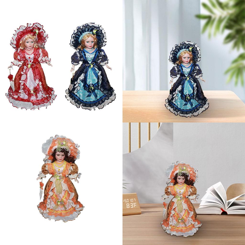 40cm Collectible Curly Hair Miniature Porcelain People Ceramic Doll for Ornament Gift Birthday Doll House Decoration Kids