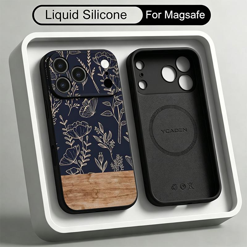 Чехол-бабочка с цветами для iPhone 17 Pro Max Магнитный для Magsafe Жидкий силиконовый чехол для iPhone 16 15 14 13 Pro Max