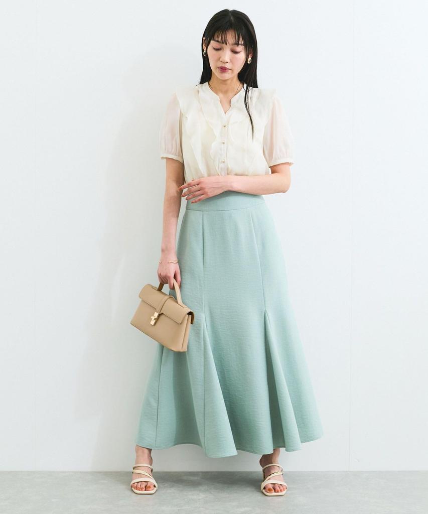 Блузка Прозрачная с оборками Короткий рукав Блузка для Натурального [BIS] [Стирка] Женщины, (16)