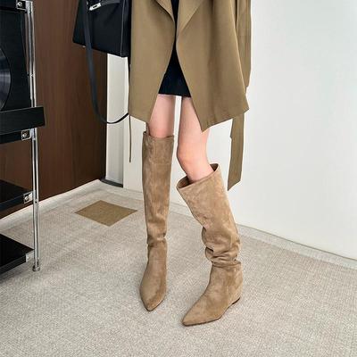 2025 новые популярные ботинки Maillard женские тонкие коричневые с небольшим внутренним увеличением высоты выше колена высокий чулок ботинки с напуском
