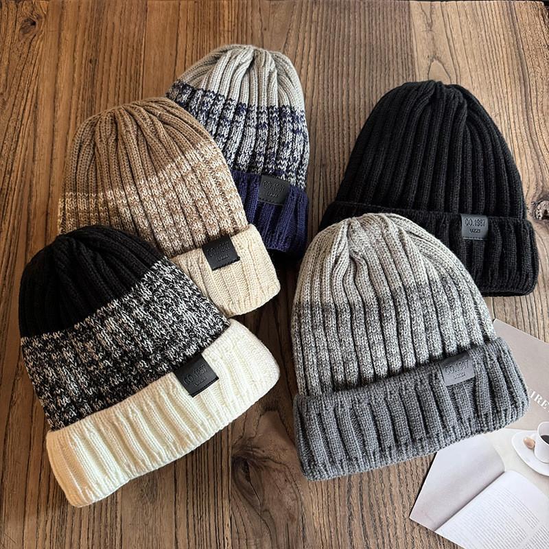 Color Fashionable Blocked Thick Warm Men Knitted Hat For Winter Wind Resistance