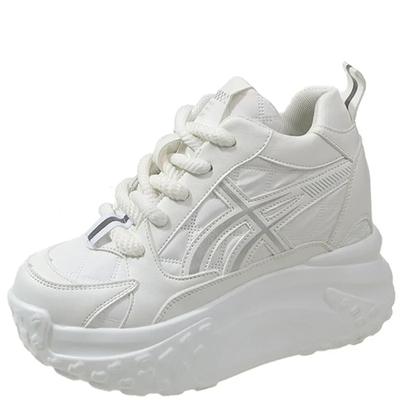 Модные женские кроссовки из толстой кожи с толстой подошвой, новинка 2024 года, массивные дышащие женские повседневные туфли, женские белые спортивные туфли на высокой платформе 10 см