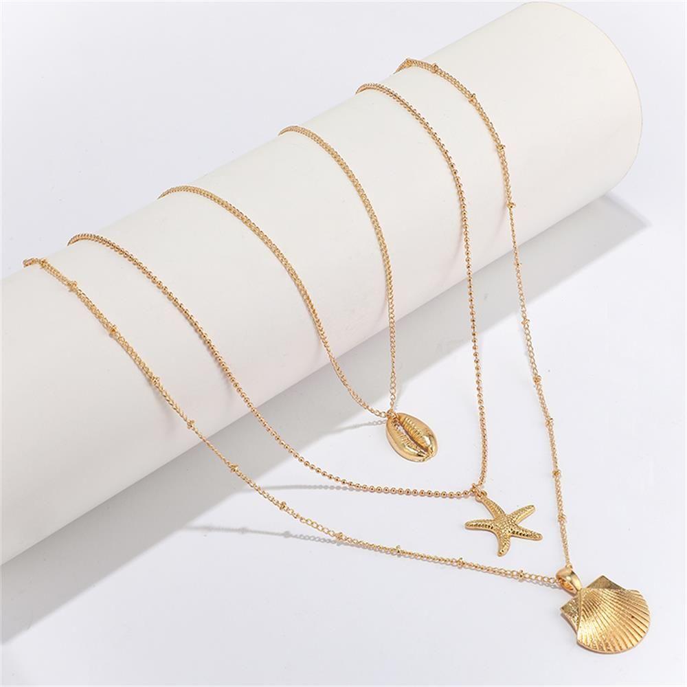 Золотисто-серебряная цепочка-чокер, богемные пляжные украшения, многослойное ожерелье из ракушек, кулон из ракушек каури