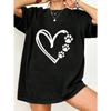 Oversized T Shirt Black Heart With Paw Prints Design Casual Wear For Women And Girls Pet Lover Fashion Summer Outfit