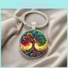 Life Tree Glass Keychain Pendant With Colorful Lines For Gift Giving And Decoration
