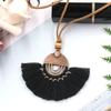 Bohemian Ethnic Style Sweater Necklace Alloy Fan Shaped Cotton Thread Tassel Women Necklace Jewelry Accessories