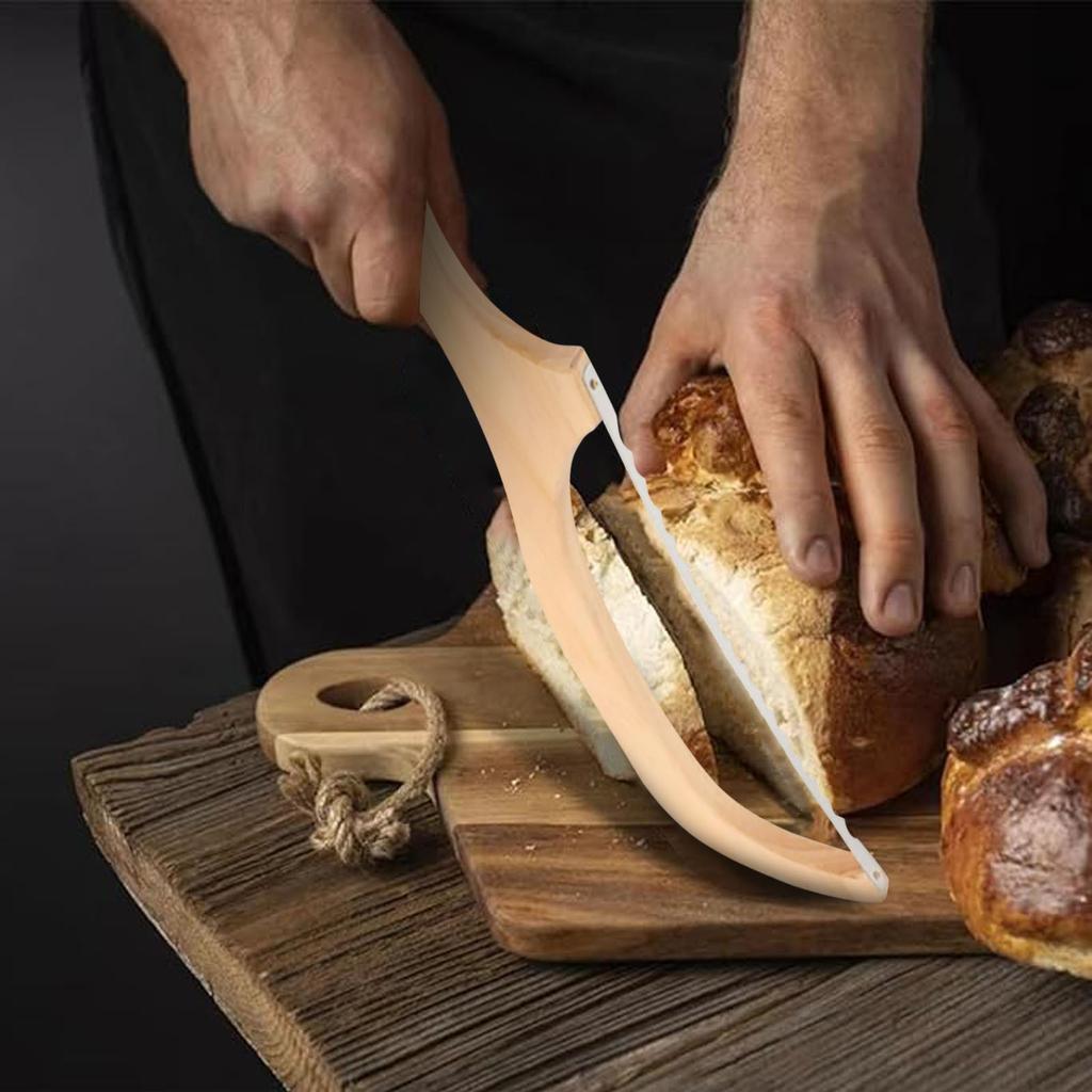 Ломтерезки для хлеба Деревянный нож для дрожжевого хлеба с бантом для домашнего хлеба Зубчатая пила из нержавеющей стали премиум-класса Нож для хлеба для бубликов, багетов и многого другого