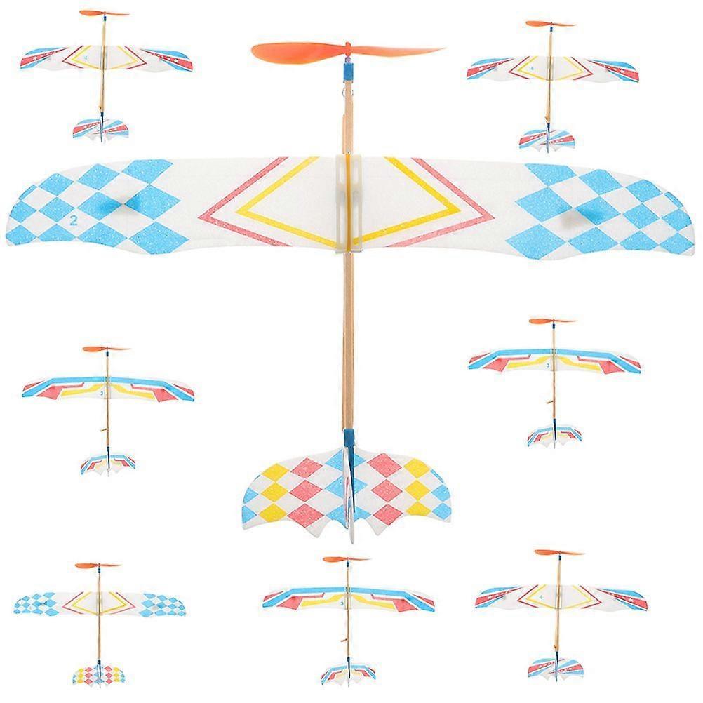 8pcs Simple Airplane Model Outdoor Glider Plane Toy Rubber Band Powered Small Glider Model