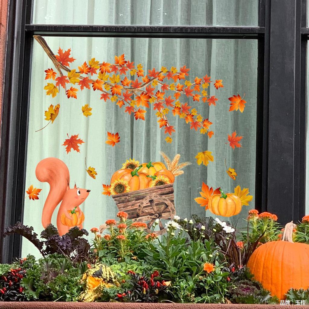 Наклейка на стену с изображением тыквы на День Благодарения, наклейка на электростатическое стекло, двухсторонняя визуальная декоративная наклейка на стену для детской комнаты, дома