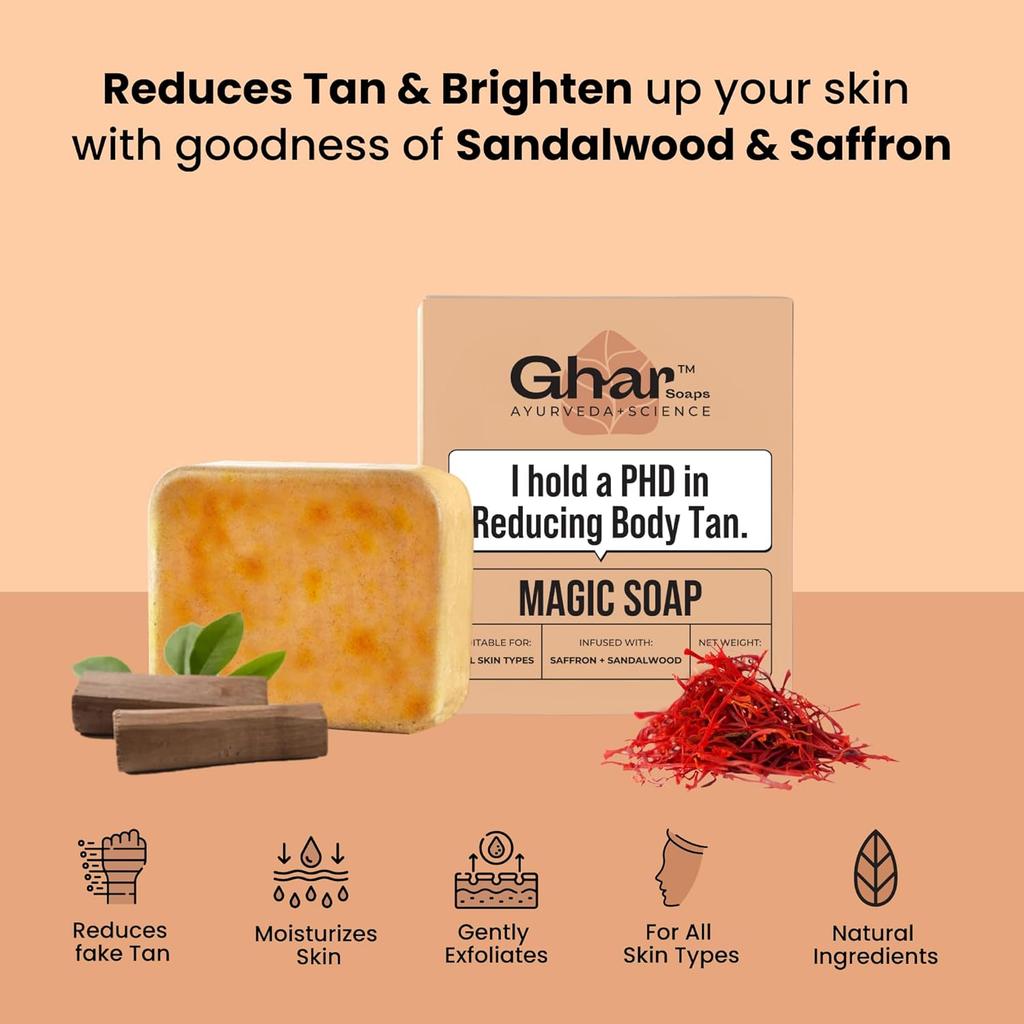 Ghar Soaps Sandalwood & Saffron Handmade Bath Soap 100 Gms Pack Of 2 For Glowing Bright Skin