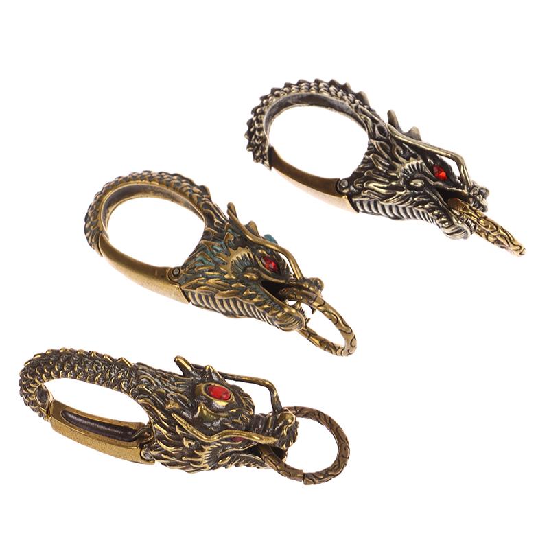 Брелки из чистой латуни с красными глазами и головой дракона, брелок с изображением дракона зодиака, винтажный мужской брелок с пряжкой на талии, автомобильный брелок, кулон, подарки, ремесла
