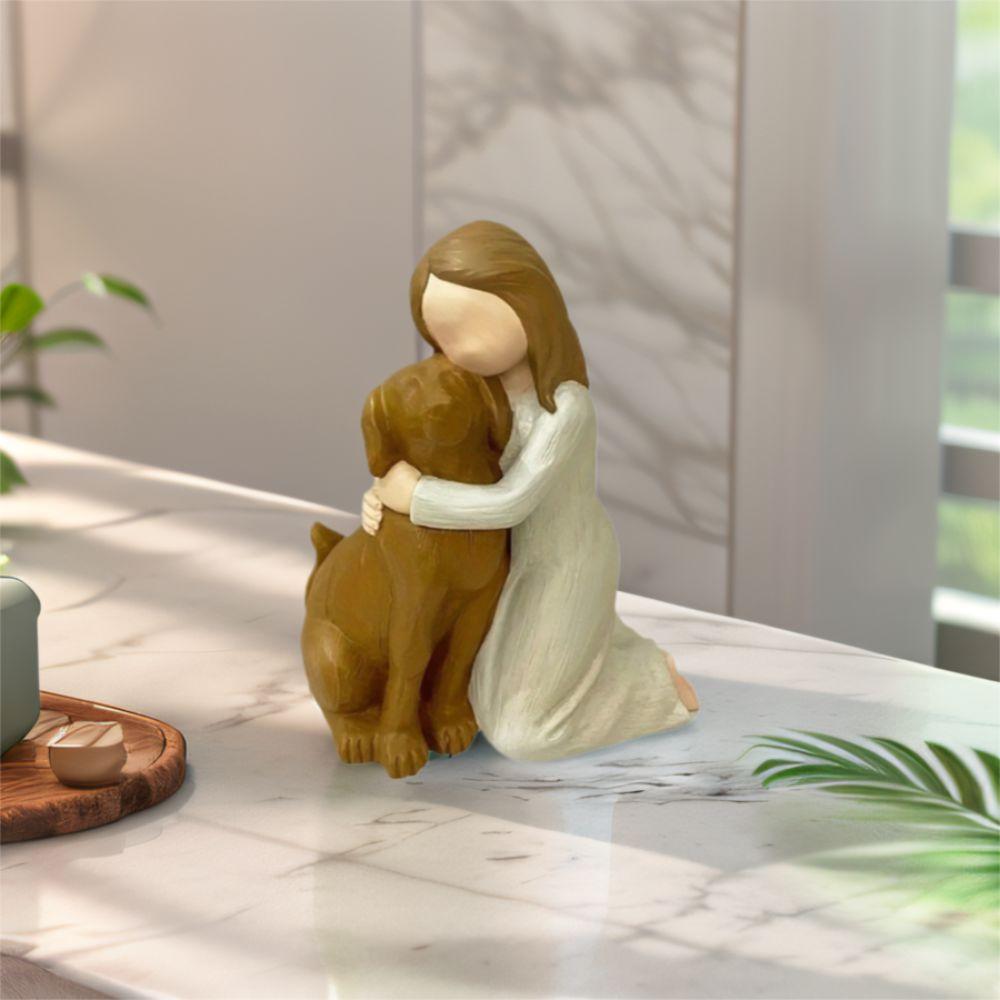 Creative Dog Lover Figurine Cute Miniature Sculpture Crafts Girl Holding Dog Statue  Birthday