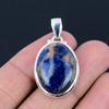 Подвеска из натурального содалита, серебро 925 пробы, драгоценный камень овальной формы, подвеска ручной работы, ювелирный подарок на День святого Валентина