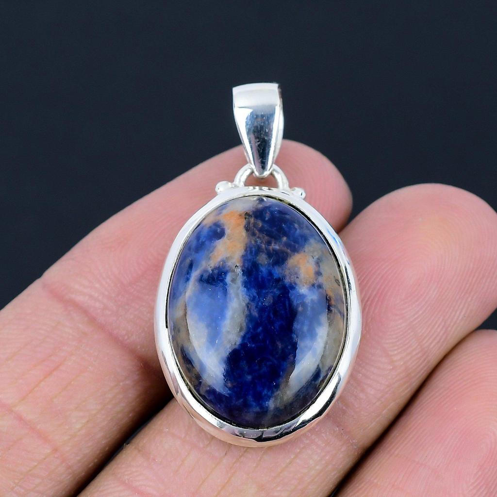 Подвеска из натурального содалита, серебро 925 пробы, драгоценный камень овальной формы, подвеска ручной работы, ювелирный подарок на День святого Валентина