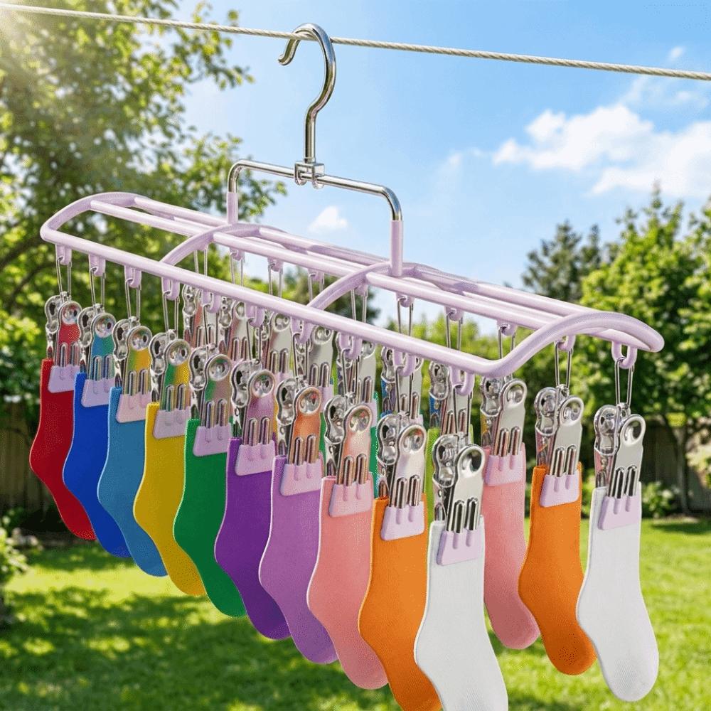 Stainless Steel 20 Clips Sock Drying Rack Non-slip Unmarked Underwear Drying Rack Indoor