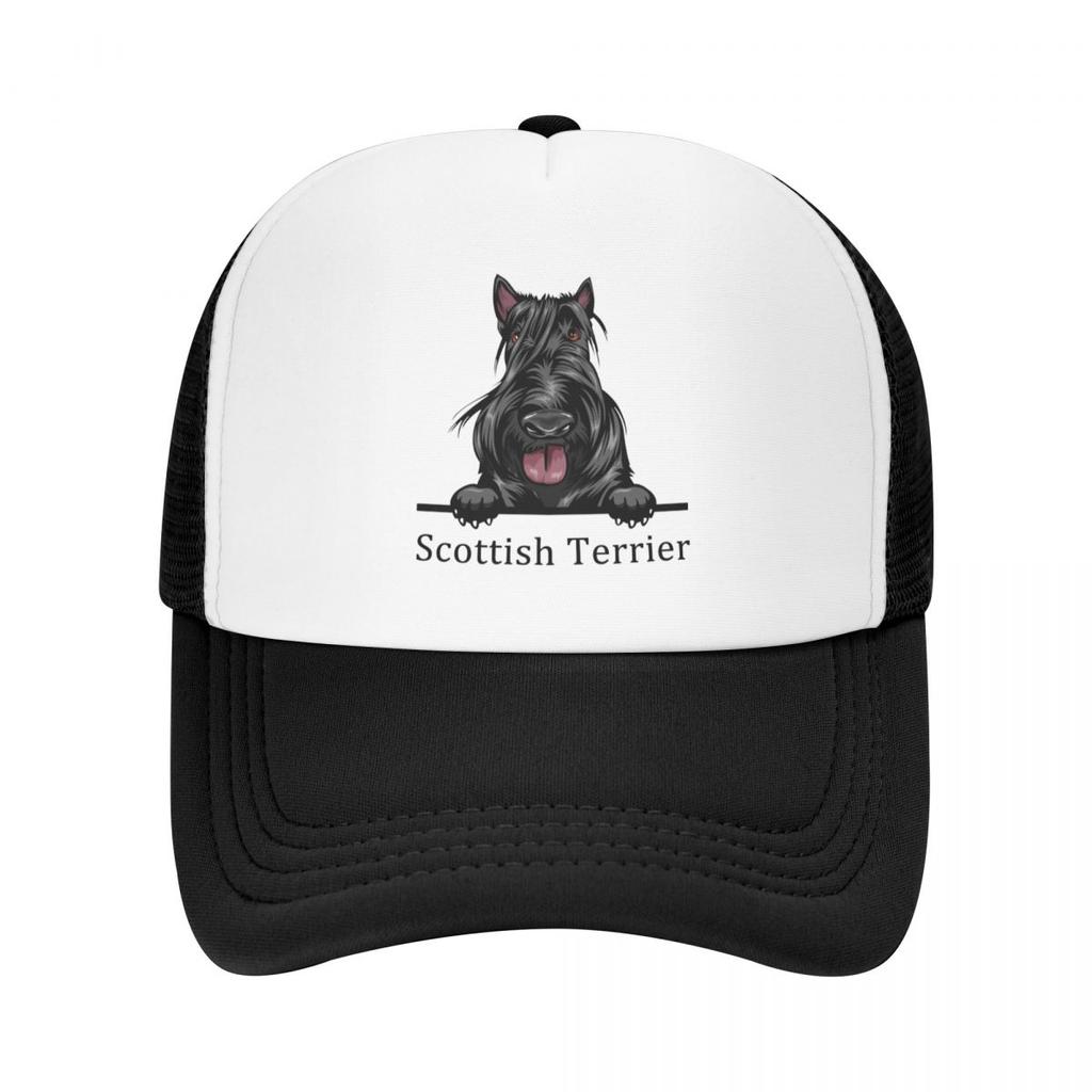 Punk Unisex Peeking Dog Scottish Terrier Trucker Hat Adult Pet Animal Adjustable Baseball Cap for Unisex WoUnisex Sports Snapback Caps