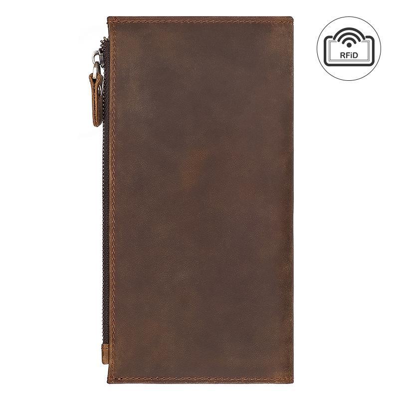 Jiamida Retro Genuine Leather RFID Anti-Theft Long Wallet for Men