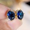 1 пара сережек с синим камнем золотистого цвета овальной огранки, женские свадебные серьги-гвоздики, ювелирные изделия