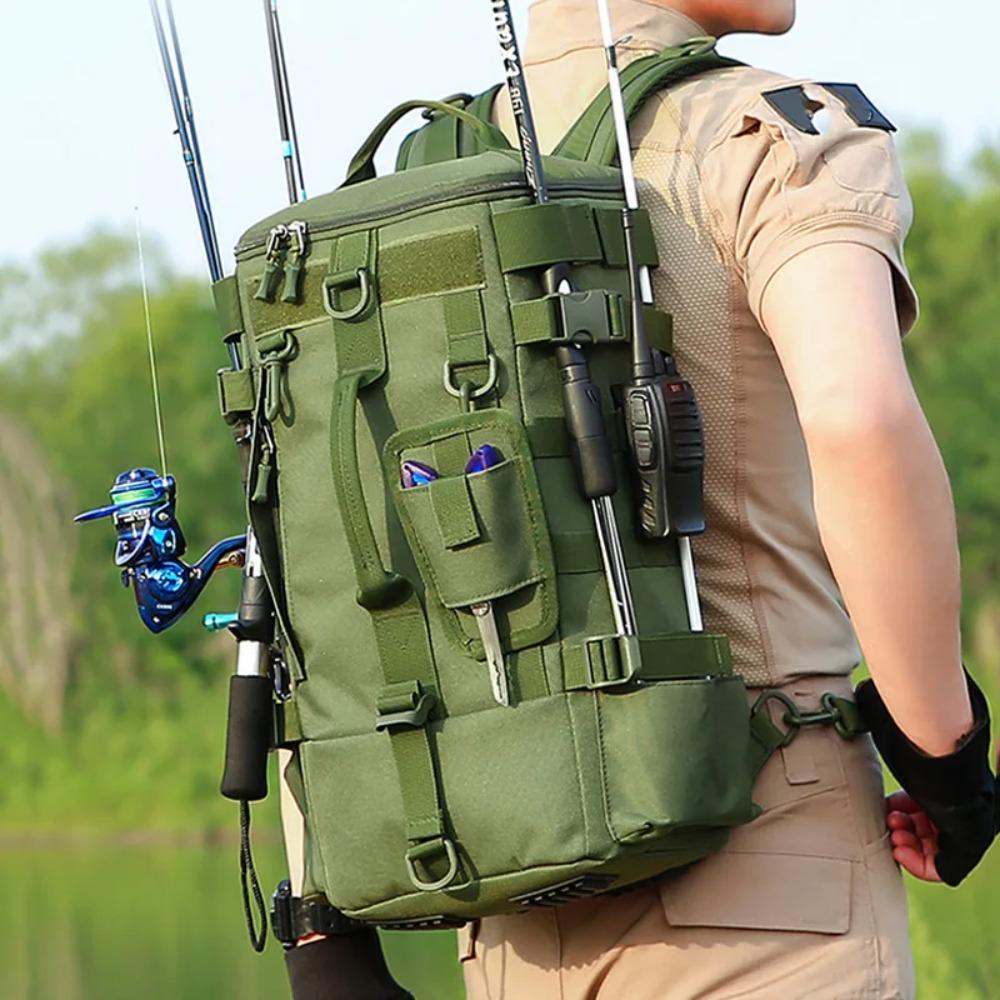 Multifunctional Tactical Fishing Tackle Bag With Rod Holders Fish Equipment Storage Camping Outdoor Large Capacity Backpack