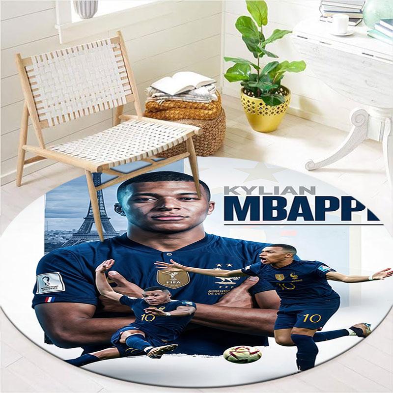 Kylian Mbappe Round Area Rug,Carpet Rug for Living Room Bedroom Sofa Playroom Decor,Non-slip Floor Mat