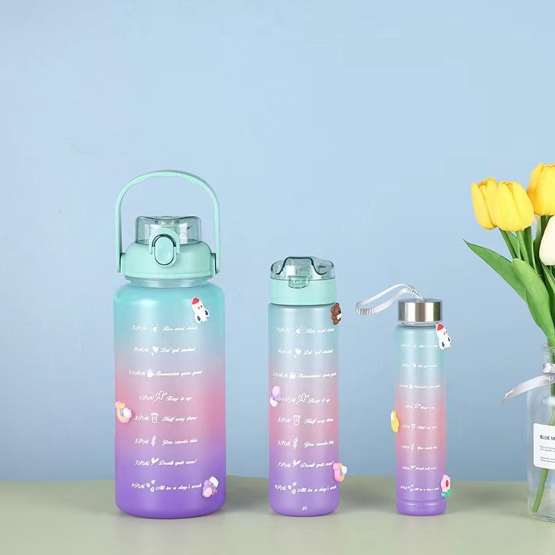 Набор из 3 предметов градиентной сетки красного цвета, пластиковая соломенная чашка для воды большой емкости, мужская и женская повседневная чашка для изменения цвета