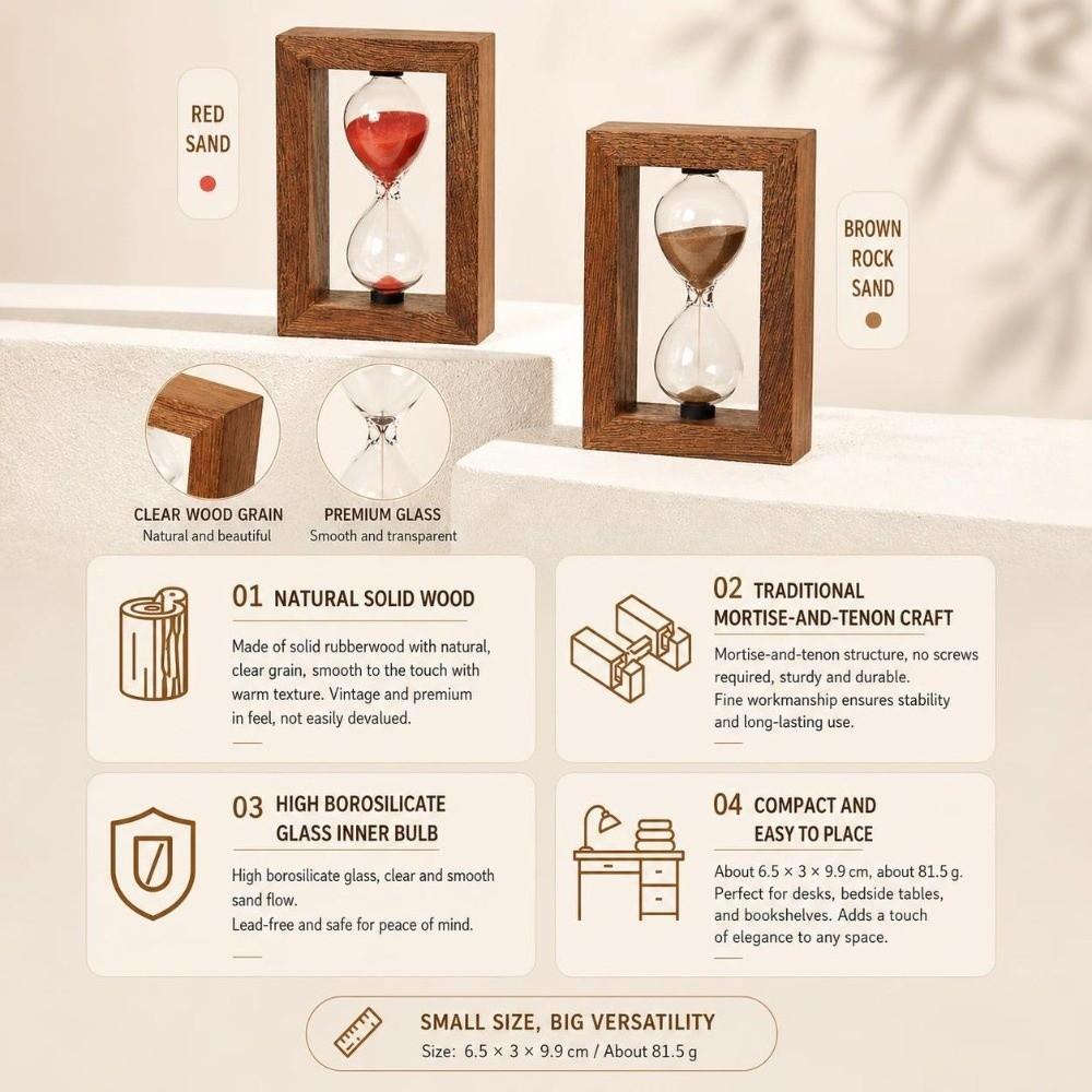 Portable Wooden Hourglass 3/5 Minutes Sandglass Hourglass Sand Clock Timer Mini Desktop Decoration