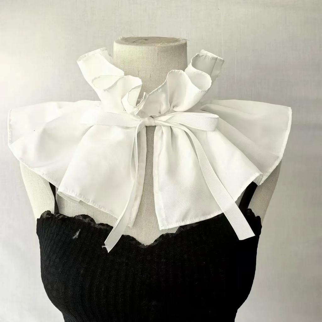 Detachable False Collar Girls Clothes Shawl for Shirt or Dress Ruffled Laple Shawl for Lady Girl Shawls Retro Scarf Bow Tie