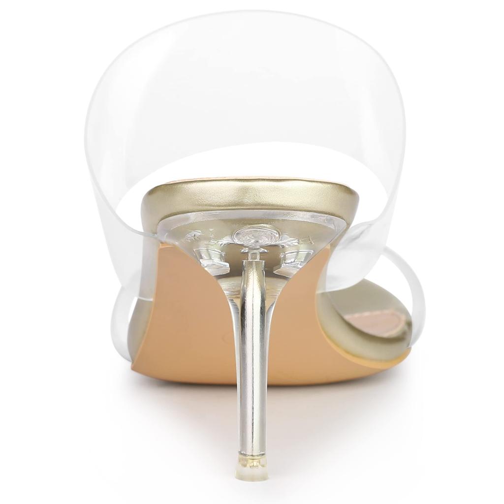 Allegra K Women's Gold Clear Stiletto Heel Slide Mule Sandals, Size 25.0cm