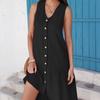 Летнее платье V-образный вырез без рукавов однобортное однотонное мини-платье однотонное свободное