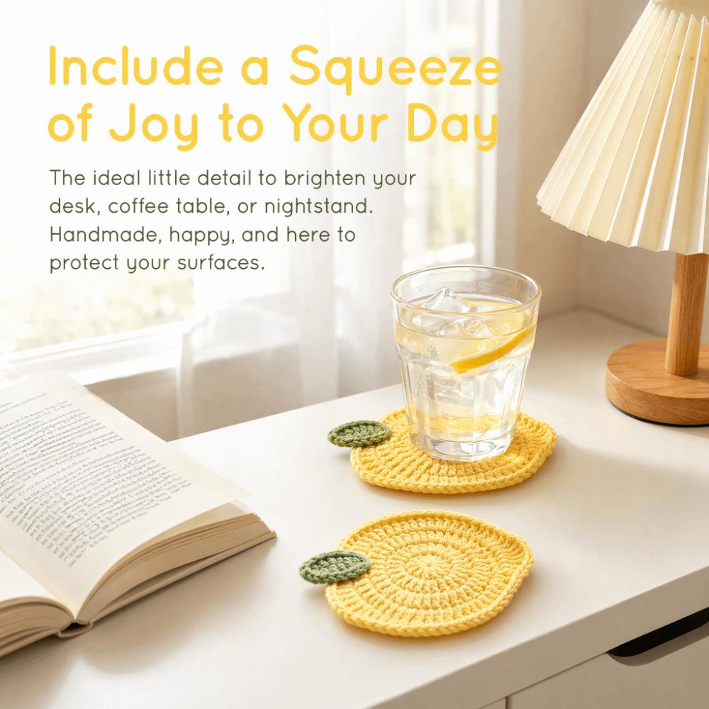 3PCS Fruit-themed Hand-crocheted Lemon Coasters Heat-insulating Cup Mats Drink Mats Table Decor