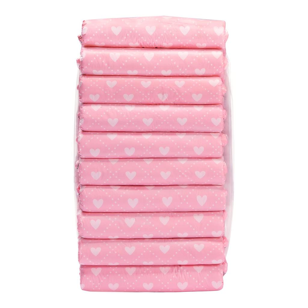 LittleForBig Взрослые подгузники, Узор «Сердечки», 10 штук [Смущающий малыш], Толстые, Многоразовое впитывание, На липучках, Розовые, 10 штук [Размер XL]